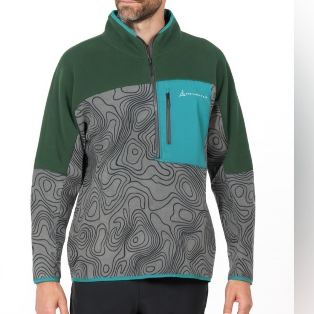 Locale Men’s XL Fleece Quarter Zip Pullover Green Jacket Outdoor whiteface‎